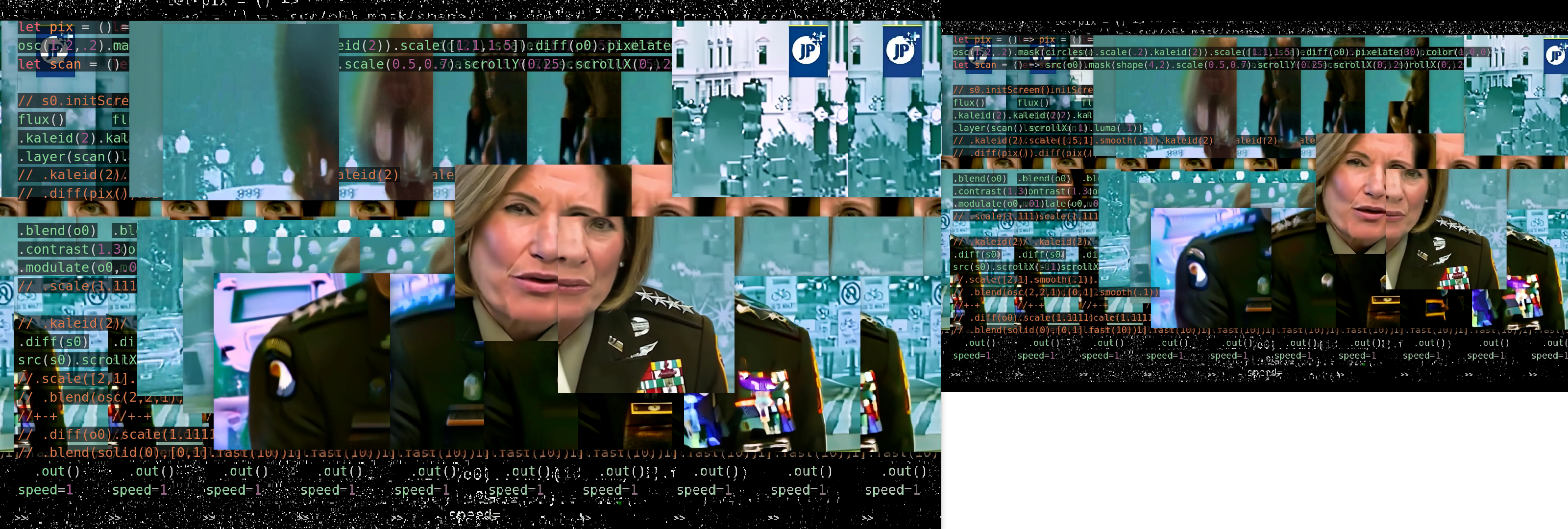 Screenshot de la pantalla mostrando un sistema con multiples videos que intervienen la imagen de laura richardson